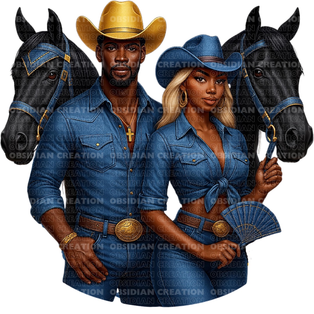 Western Cowboy and Cowgirl Couple PNG Trail Ride Digital Download