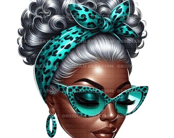 Afro Messy Bun PNG Image | Granny Messy Bun | Sunflower for Women | SunflowerDigital Art | Messy Bun Png | Black Woman Png | Gray Hair