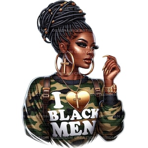 I Love Black Men Clipart | Digital Download | Afrocentric Art | Afro Messy Bun Loc | Afro Locs Clipart | Afro Locks Png | Black Woman Png