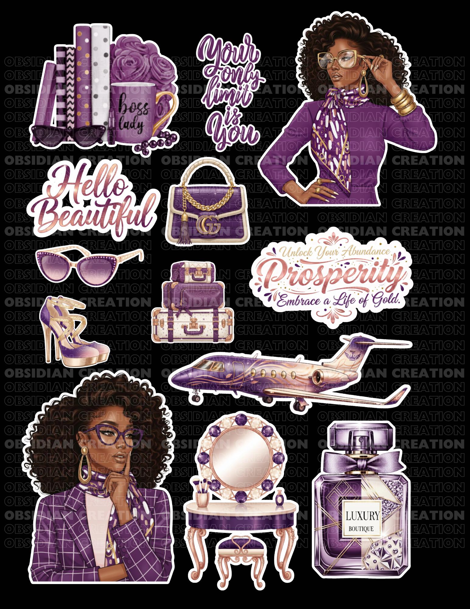 Purple Glam Boss Lady Printable Sticker Sheet | Luxury-inspired Fashion ...