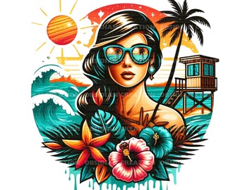Vibrant Summer Vibe, Vacation, Beach PNG Images | Perfect for T-Shirts, Mugs, Sublimation, etc.| Women Clipart | Cruise Gift Ideas