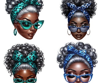 Afro Messy Bun PNG Bundle | Sunflower Messy Bun | Sunflower for Women | SunflowerDigital Art | Messy Bun Png | Black Woman Png | Gray Hair