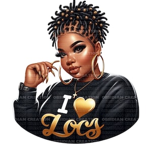 Afro Messy Bun Loc | Afro Dreadlocks Clipart | African American Hair | Bantu Knots Digital Download | Afro Locks Png | Black Woman Png