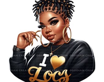 Afro Messy Bun Loc / Afro Dreadlocks Clipart / Capelli afroamericani / Bantu Knots Download digitale / Afro Locks Png / Black Woman Png