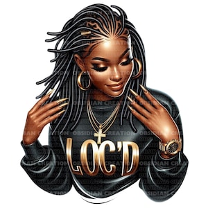 Afro Messy Bun Loc | Afro Dreadlocks Clipart | African American Hair Illustration | Digital Download | Afro Locks Png | Black Woman Png