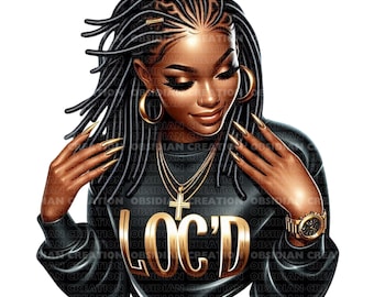 Afro Messy Bun Loc, clipart afro dreadlocks, illustrazione di capelli afroamericani, download digitale, png afro locks, png donna nera