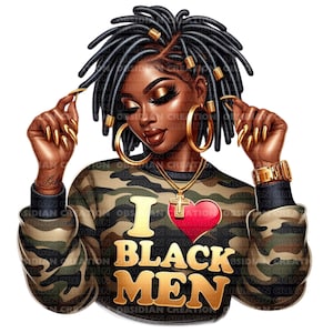 I Love Black Men Clipart | Digital Download | Afrocentric Art | Afro Messy Bun Loc | Afro Locs Clipart | Afro Locks Png | Black Woman Png