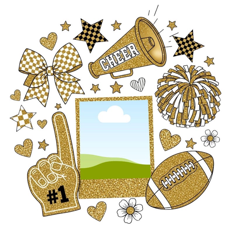 Cheer Photo Frame Gold Football Cheer Drag-&-drop Canva Frame Template – Shimmering Gold ...