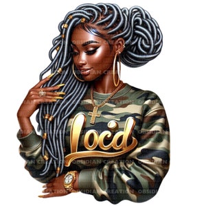 Afro Messy Bun Loc | Afro Dreadlocks Clipart | African American Hair Illustration | Digital Download | Afro Locks Png | Black Woman Png