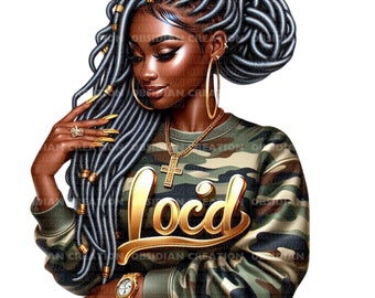 Chignon afro spettinato / Clipart di dreadlock afro / Illustrazione di capelli afroamericani / Download digitale / Afro Locks Png / Donna nera Png
