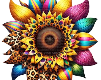 Sunflower PNG | Colorful Sunflower png | Western Sunflower png | Sublimation Design | Digital Download | Leopard Multicolor Sunflower png