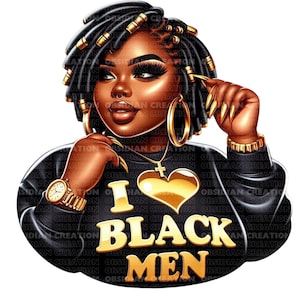 I Love Black Men Clipart | Digital Download | Afrocentric Art | Afro Messy Bun Loc | Afro Locs Clipart | Afro Locks Png | Black Woman Png