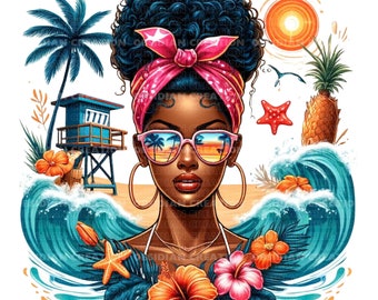 Vibrant Summer Vibe, Vacation, Beach PNG Images | Perfect for T-Shirts, Mugs, Sublimation, etc.| Women Clipart | Cruise Gift Ideas