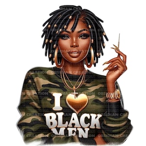 I Love Black Men Clipart | Digital Download | Afrocentric Art | Afro Messy Bun Loc | Afro Locs Clipart | Afro Locks Png | Black Woman Png