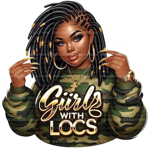Afro Messy Bun Loc | Afro Dreadlocks Clipart | African American Hair Illustration | Digital Download | Afro Locks Png | Black Woman Png