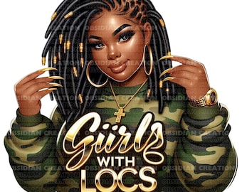 Afro Messy Bun Loc, clipart afro dreadlocks, illustrazione di capelli afroamericani, download digitale, png afro locks, png donna nera