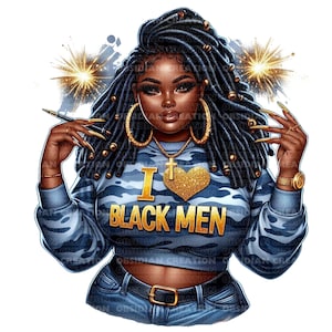 I Love Black Men Clipart | Digital Download | Afrocentric Art | Afro Messy Bun Loc | Afro Locs Clipart | Afro Locks Png | Black Woman Png