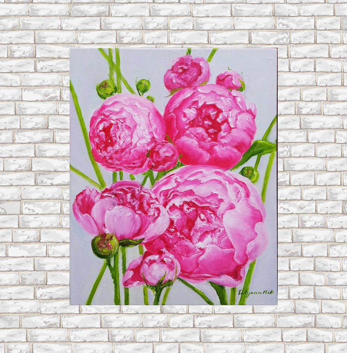 Pink Peony Painting Peonies Wall Art Pink Peonies Art Floral Etsy