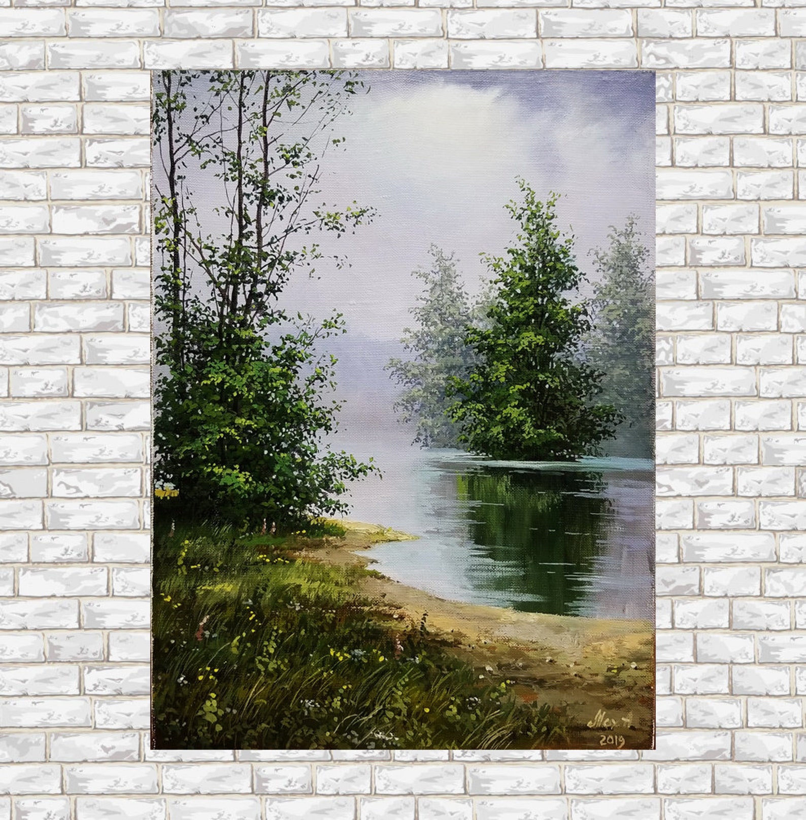 Foggy forest painting original Forest painting original Etsy