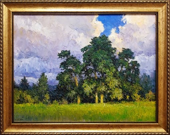 Small nature paintings on canvas, Oak tree oil painting, Spring landscape paintings oil, Country landscape oil painting