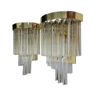 Vintage Lighting | Large Venini Murano Triedi Glass Wall Sconces Midcentury Modern MCM Brass Gold Hollywood Regency Glam