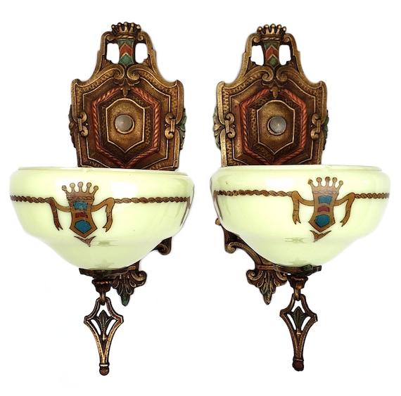 Antique Very Ornate Slip Shade Cast Bronze Art Deco Wall Sconce no Shade