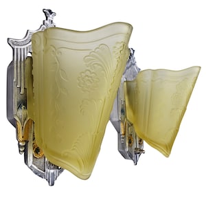1 of 3 Pairs - Art Deco Slip Shade Wall Sconces Consolidated Glass Polychrome Aluminium Period Lighting Antique Wall Fixture Vintage Lights