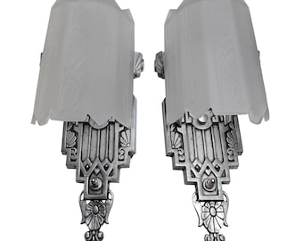 Very Rare Art Deco Lincoln MFG Co. Slip Shade Wall Sconces &#39;&#39;Venetian&#39;&#39; Period Lighting Antique Light Fixture Vintage Modern
