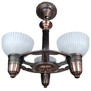 Art Deco Ceiling Fixture with 3 Custard Cup Glass Shades by ALWYN Antique Chandelier Vintage Lighting Streamline Art Nouveau Period Light