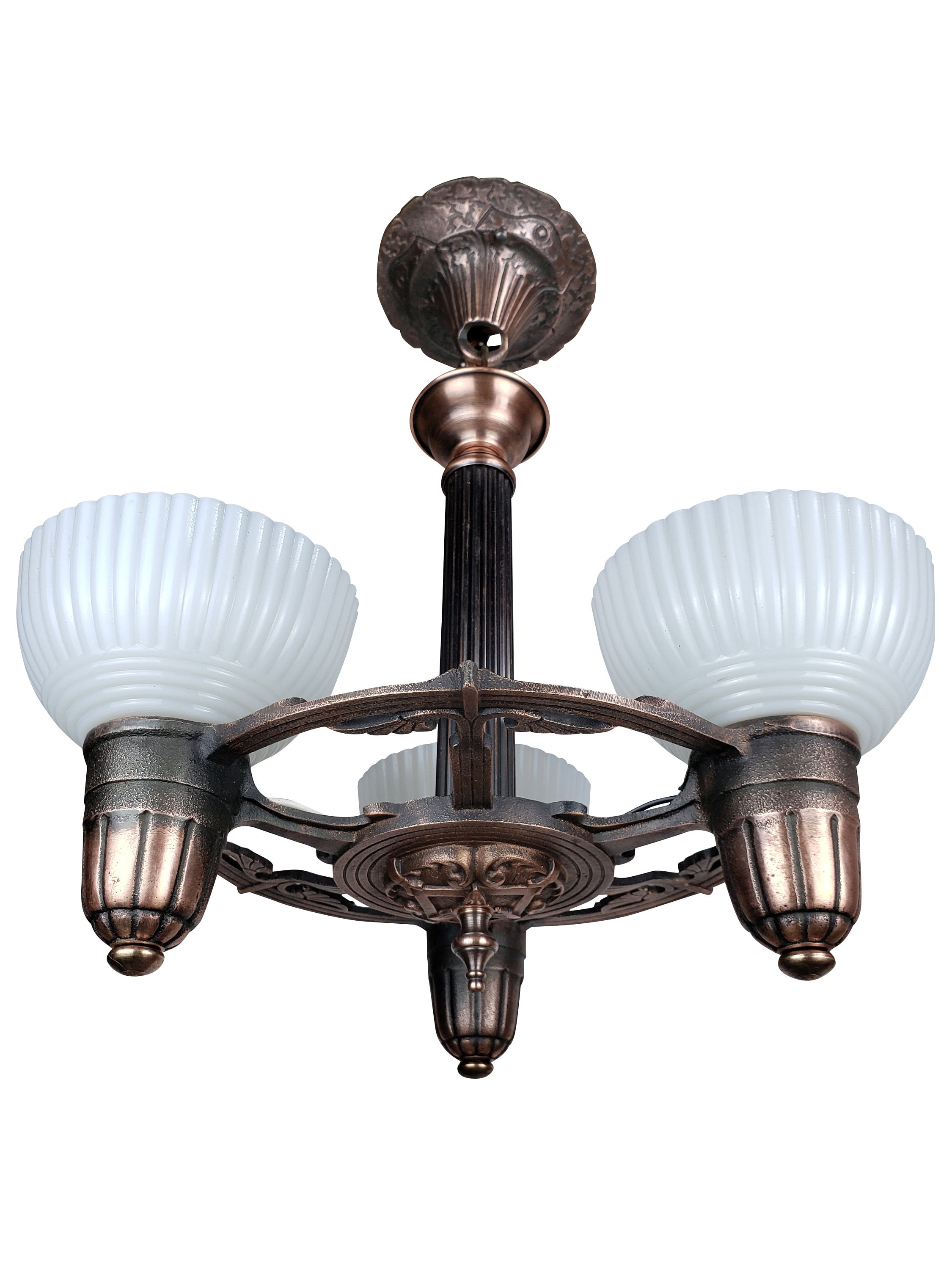 Art Deco Ceiling Fixture With 3 Custard Cup Glass Shades by ALWYN Antique  Chandelier Vintage Lighting Streamline Art Nouveau Period Light - Etsy, image size:2250x3000