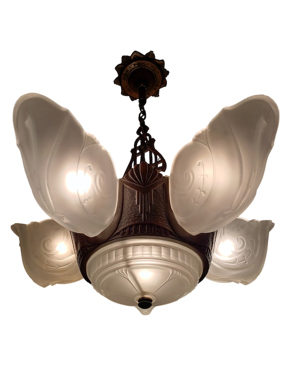 Set Of Art Deco Chandelier Slip Shades Sconces Glass Lamp Set Of Art Deco Chandelier Slip Shades Sconces Glass Lamp