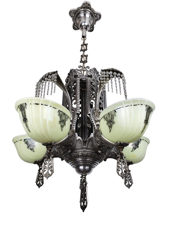 ART DECO GLASS SLIP SHADE CUSTARD CHANDELIER SCONCE LIGHT FIXTURE RESTORATION