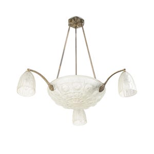 Vintage French Art Deco Ceiling Fixture 1930s Silvered Bronze Antique Chandelier Light