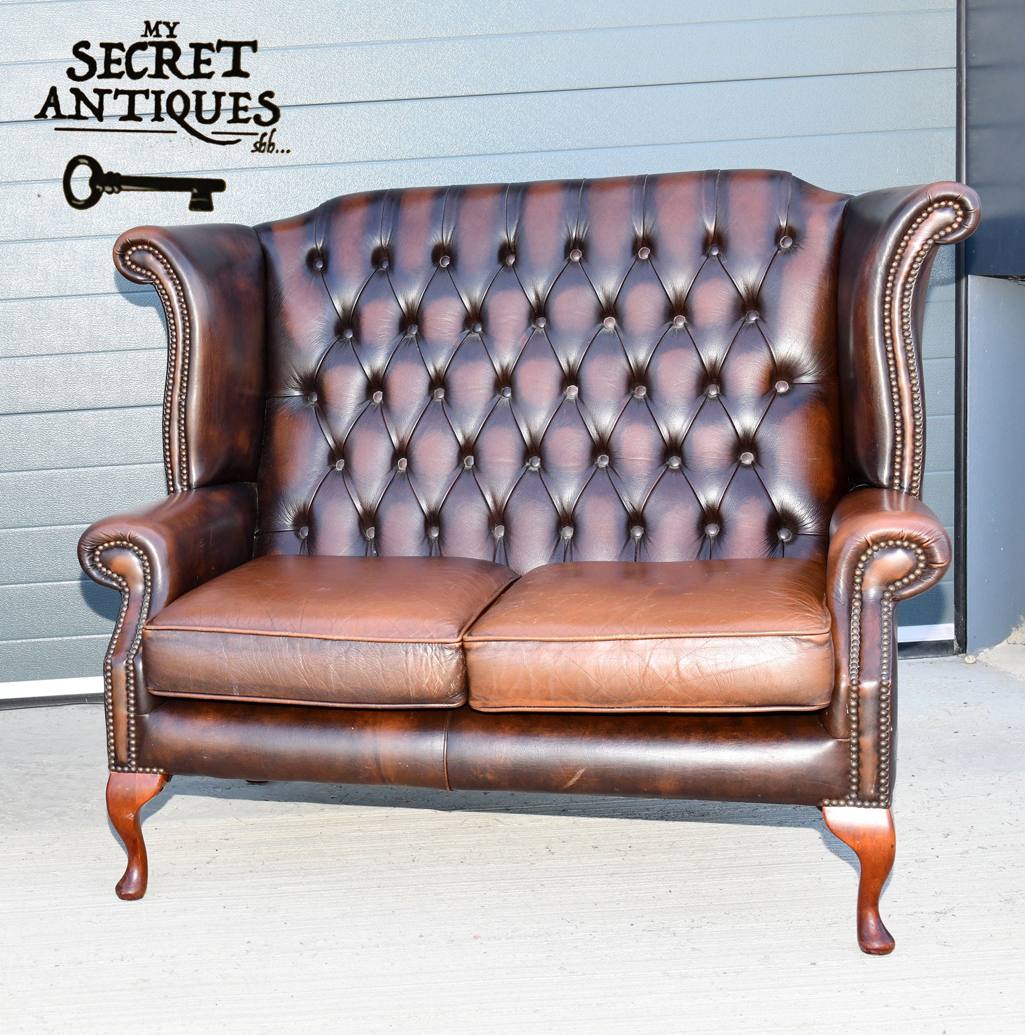 Brown Leather Chesterfield Queen Anne style sofa Etsy