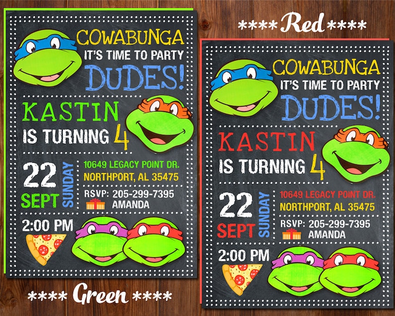 Ninja Turtle Invitation Ninja Turtles Party Tmnt Etsy