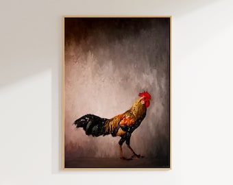 Pintura de gallo, Obra de arte, Decoración de pared, Arte imprimible, Descarga digital