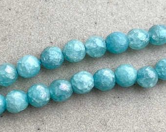 Natural Gemstone Beads - Round Facet - Dusk Blue Opal - AB Coating - 4mm - 10 PCS