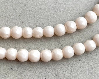 Ivory Cream Beige - AB Coating - Natural Stone Beads - 4mm - 10PCS