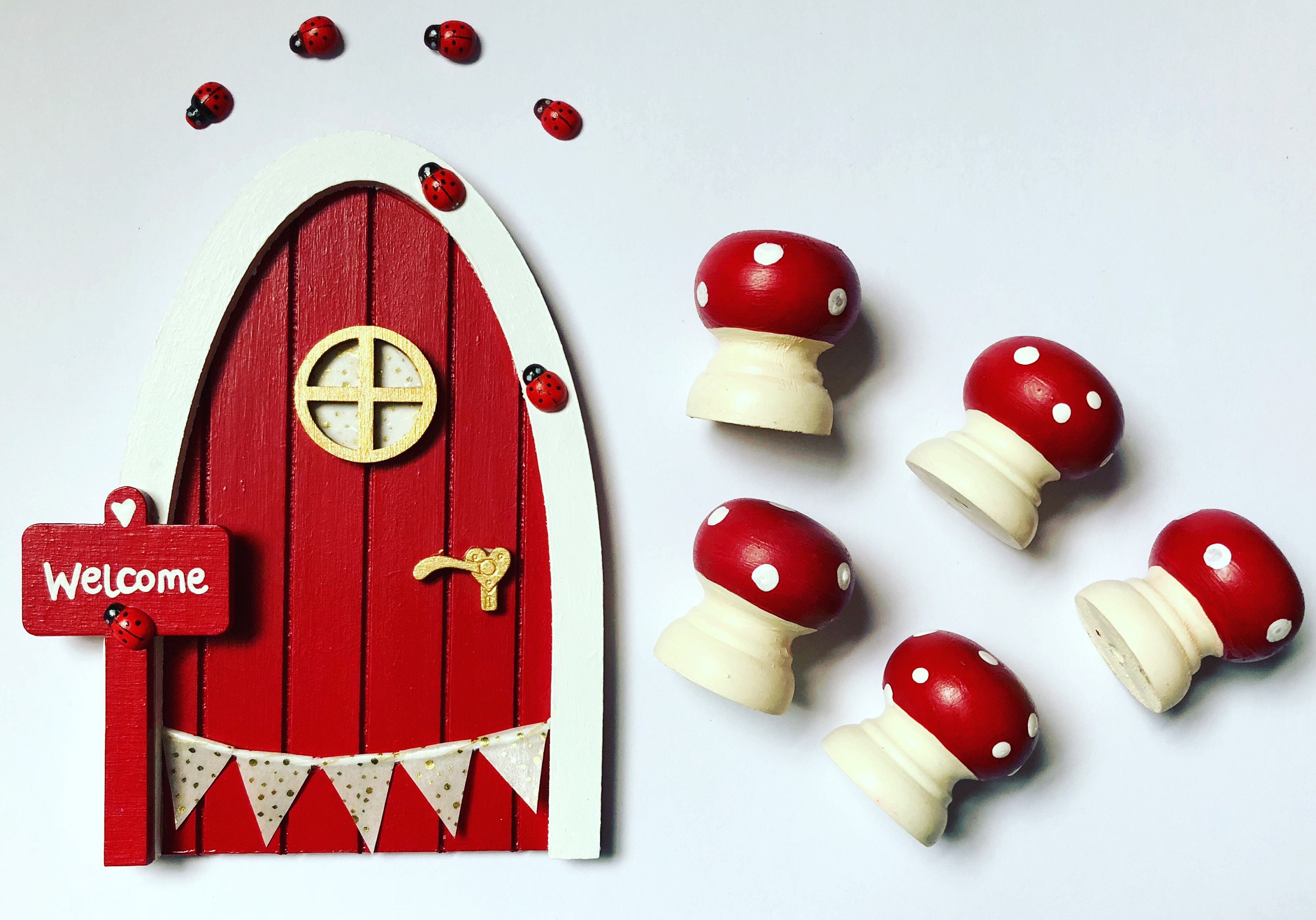 Hand Painted Red Fairy Door With Personalised Sign Post | Etsy UK