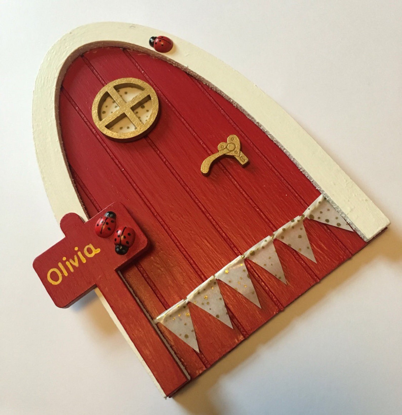 Hand Painted Red Fairy Door With Personalised Sign Post | Etsy UK