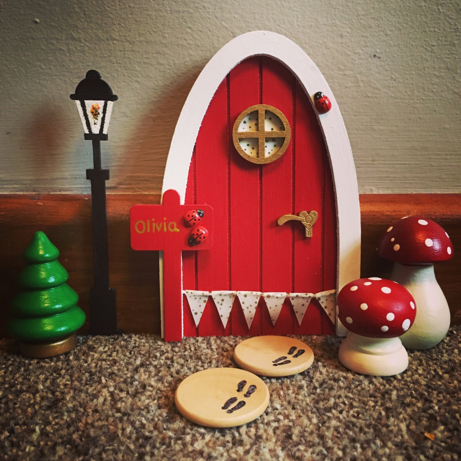 Hand Painted Red Fairy Door With Personalised Sign Post | Etsy UK