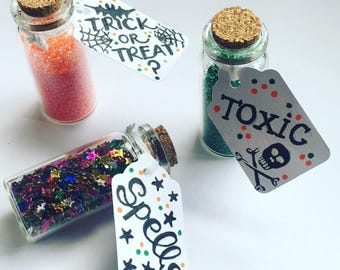 Halloween glass jars. Spell jars, potion jars. Halloween party favours