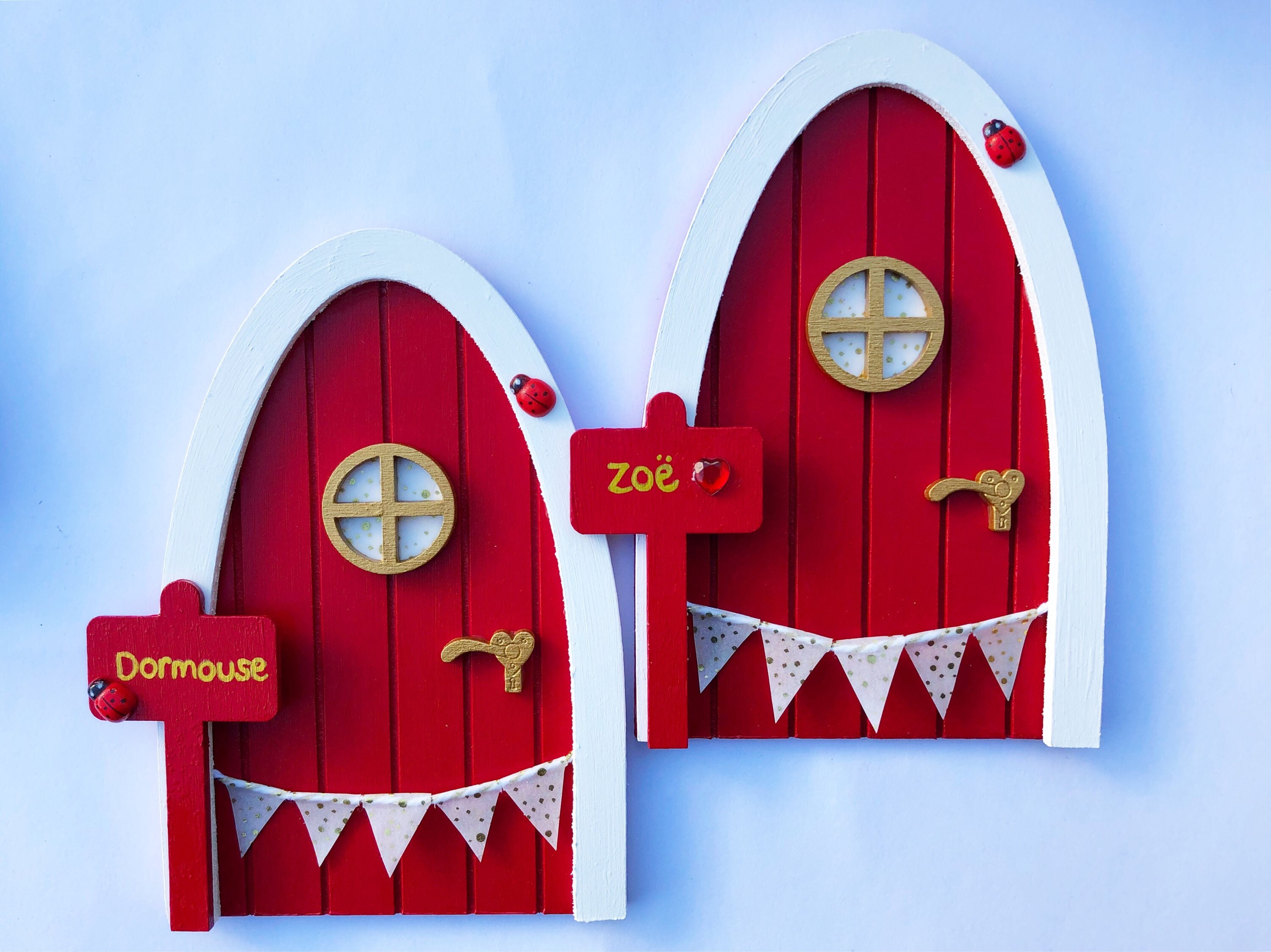 Hand Painted Red Fairy Door With Personalised Sign Post | Etsy UK