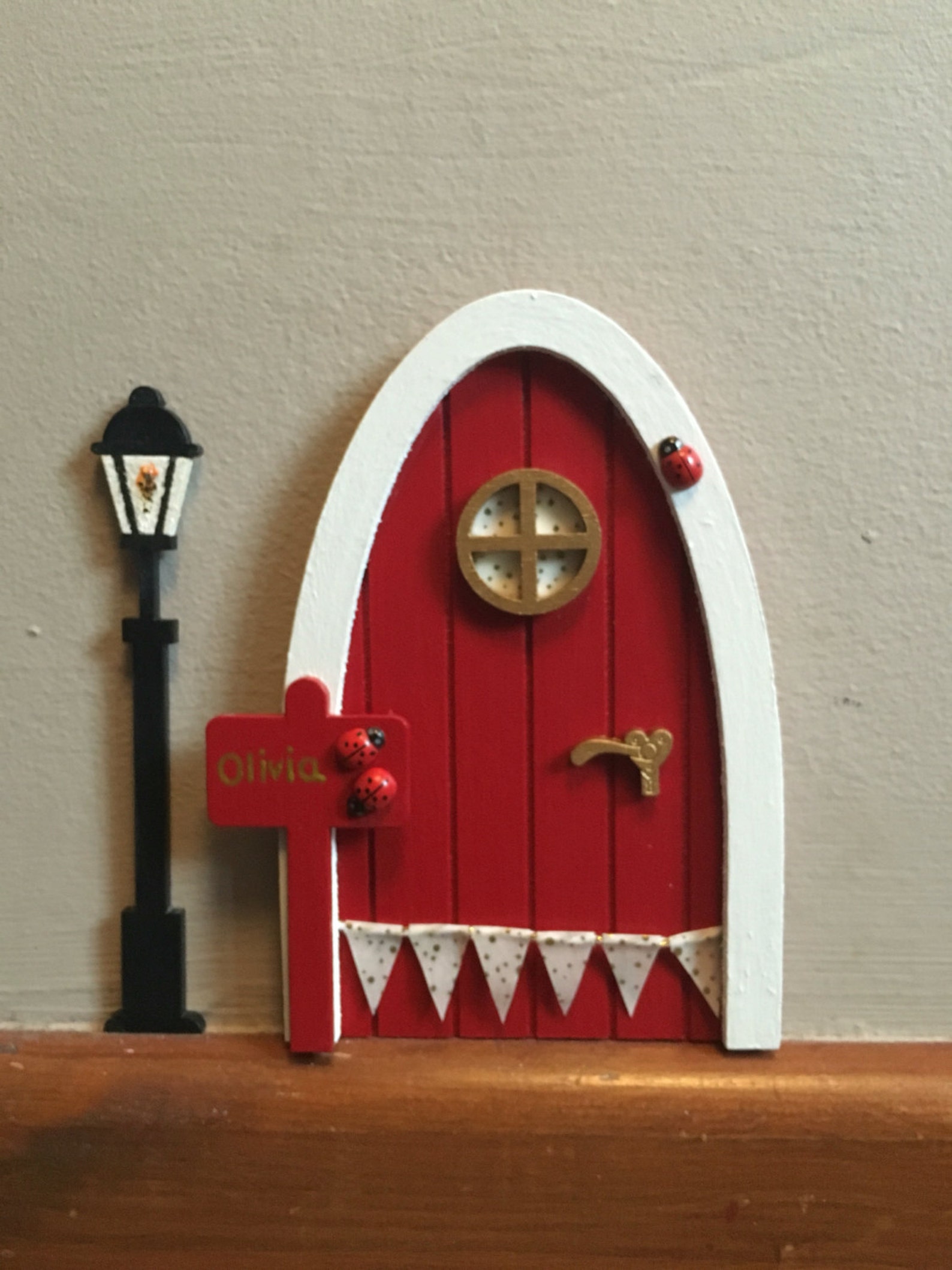 Hand Painted Red Fairy Door With Personalised Sign Post | Etsy UK