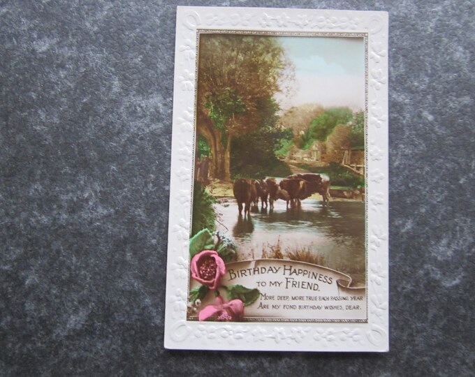 Real Photo (RPPC) Postcard, Birthday Happiness To My Friend. Original Genuine. Ideal Christmas Present Mother's Day Gift Birthday Present