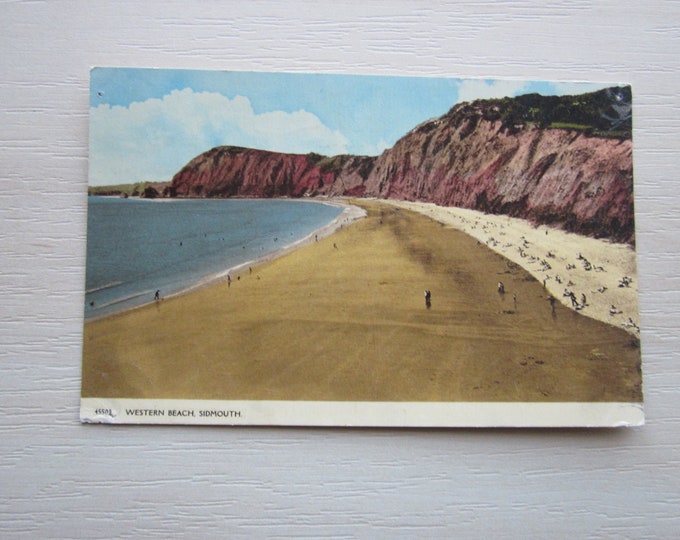 Vintage REAL PHOTO Postcard,Western Beach, Sidmouth, Devon, UK. Genuine, Original, Used.