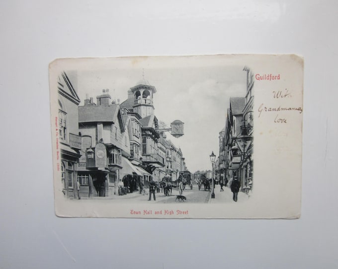 Postcard, Guildford, Town Hall And High Street, England, United Kingdom, Genuine, Original.