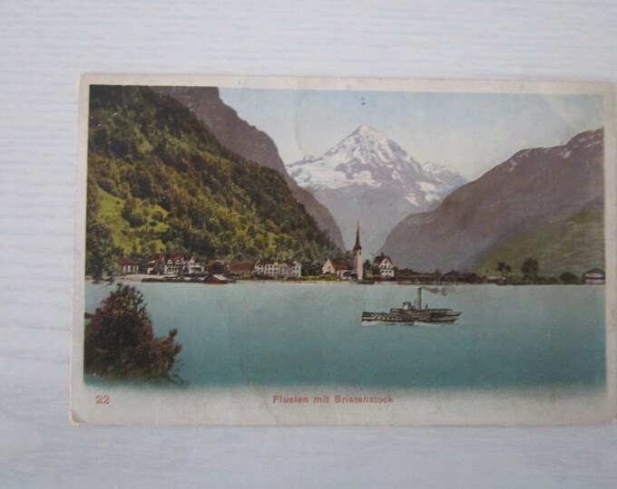 Postcard. Early 1900s. Genuine Original Postcard, Flueien Mit Bristenstock, numbered "22".  Ideal Christmas gift, Birthday Present