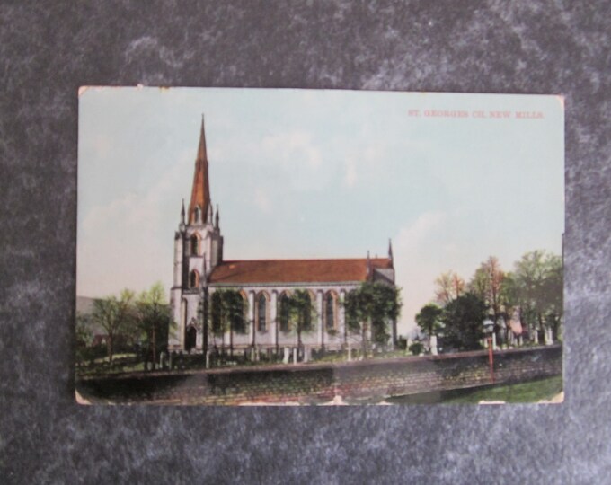 1920s Postcard, St. Georges Church, New Mills, UK. Used. Real Photo (RPPC) Postcard.