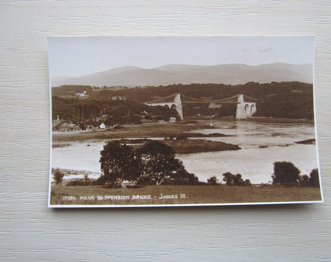 Vintage Printed Postcard, Menai Suspension Bridge, Wales, UK. Genuine, Original, Unused. Ideal Gift For Loved One.